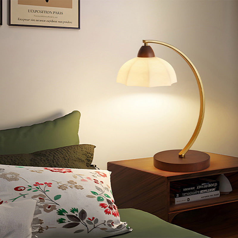 Traditional Vintage Round Wood Iron Glass 1-Light Table Lamp For Living Room