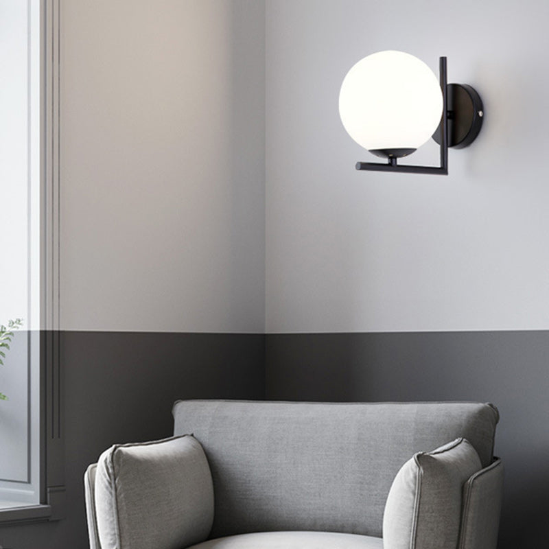 Contemporary Scandinavian Globe Iron Glass 1-Light Wall Sconce Lamp For Living Room