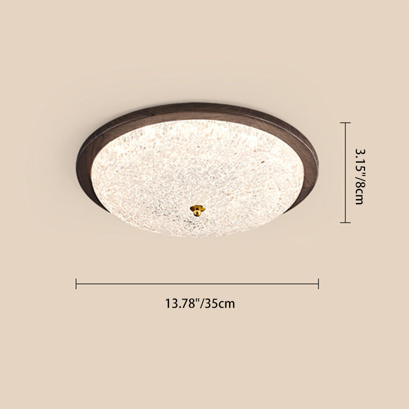 Contemporary Retro Round Wood Resin LED Flush Mount Ceiling Light For Living Room