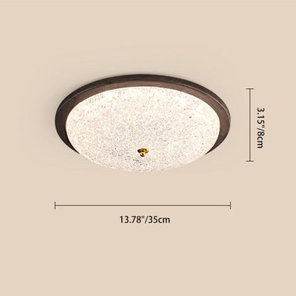 Contemporary Retro Round Wood Resin LED Flush Mount Ceiling Light For Living Room
