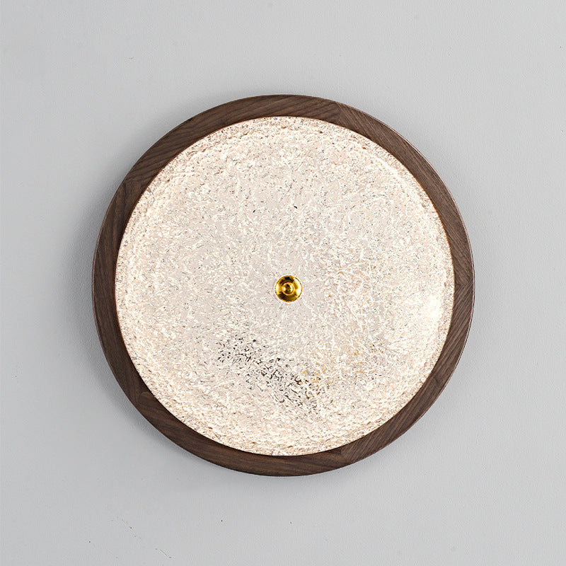 Contemporary Retro Round Wood Resin LED Flush Mount Ceiling Light For Living Room