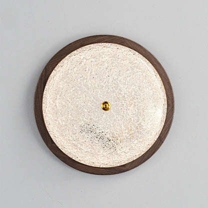 Contemporary Retro Round Wood Resin LED Flush Mount Ceiling Light For Living Room
