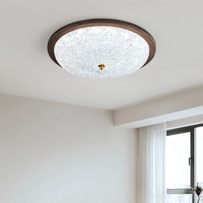 Contemporary Retro Round Wood Resin LED Flush Mount Ceiling Light For Living Room