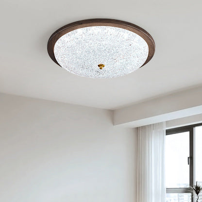 Contemporary Retro Round Wood Resin LED Flush Mount Ceiling Light For Living Room
