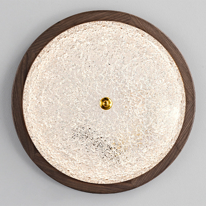 Contemporary Retro Round Wood Resin LED Flush Mount Ceiling Light For Living Room