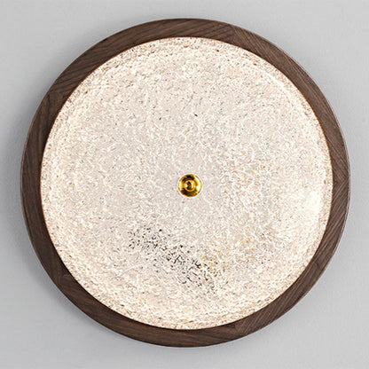Contemporary Retro Round Wood Resin LED Flush Mount Ceiling Light For Living Room