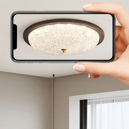 Contemporary Retro Round Wood Resin LED Flush Mount Ceiling Light For Living Room