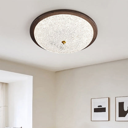 Contemporary Retro Round Wood Resin LED Flush Mount Ceiling Light For Living Room