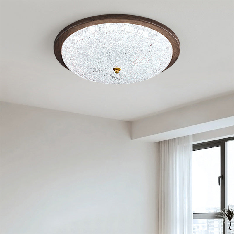 Contemporary Retro Round Wood Resin LED Flush Mount Ceiling Light For Living Room