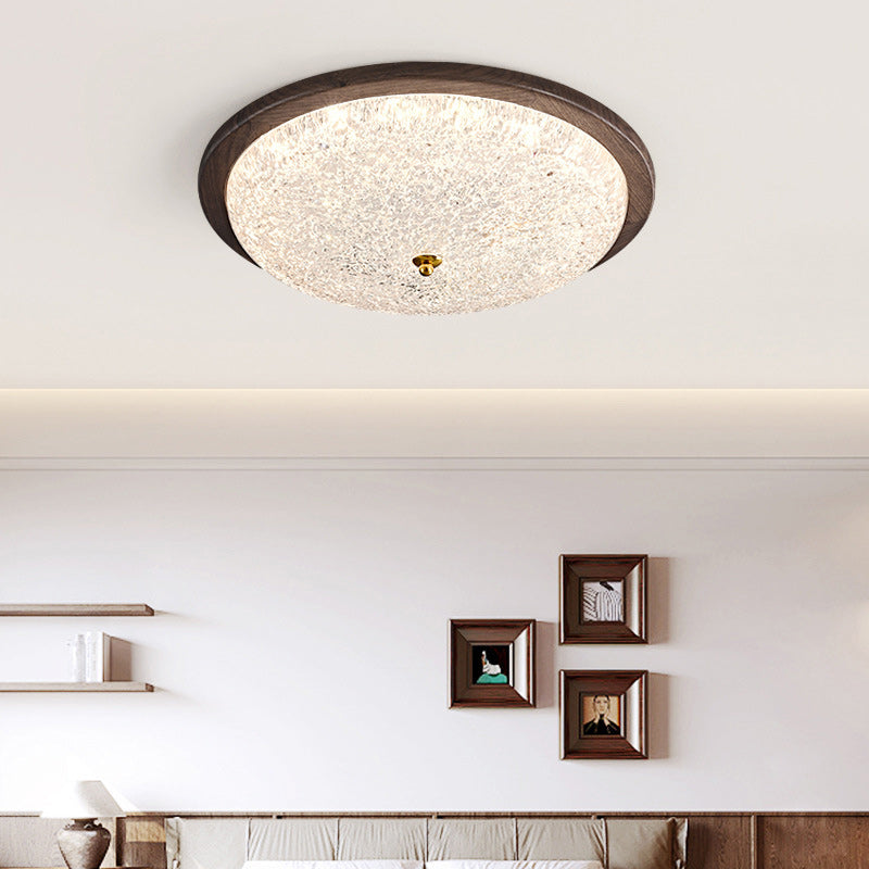 Contemporary Retro Round Wood Resin LED Flush Mount Ceiling Light For Living Room