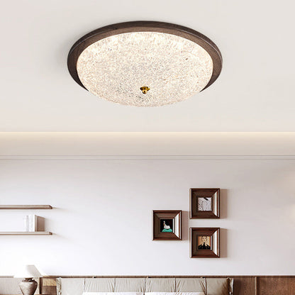 Contemporary Retro Round Wood Resin LED Flush Mount Ceiling Light For Living Room