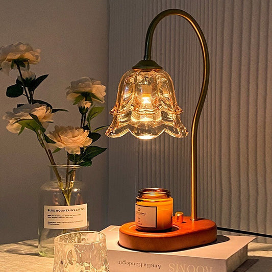 Contemporary Scandinavian Flower Wood Iron Glass 1-Light Melting Wax Table Lamp For Living Room