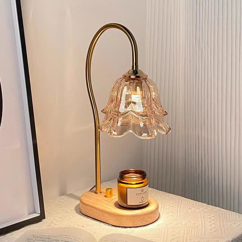 Contemporary Scandinavian Flower Wood Iron Glass 1-Light Melting Wax Table Lamp For Living Room