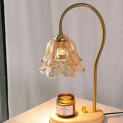 Contemporary Scandinavian Flower Wood Iron Glass 1-Light Melting Wax Table Lamp For Living Room