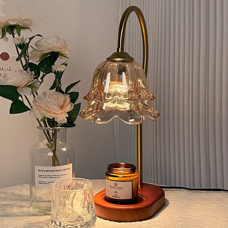 Contemporary Scandinavian Flower Wood Iron Glass 1-Light Melting Wax Table Lamp For Living Room