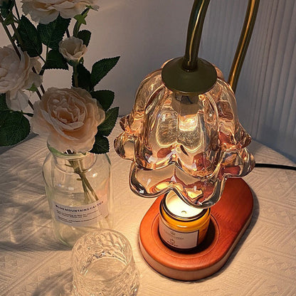 Contemporary Scandinavian Flower Wood Iron Glass 1-Light Melting Wax Table Lamp For Living Room