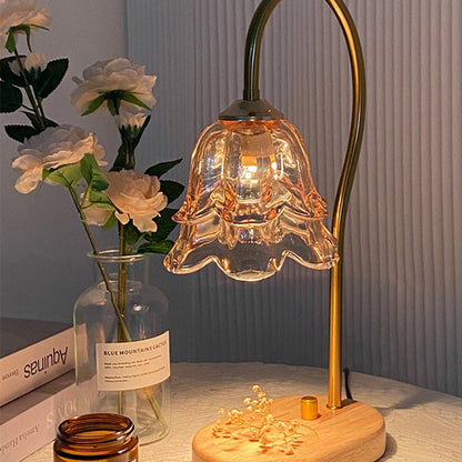 Contemporary Scandinavian Flower Wood Iron Glass 1-Light Melting Wax Table Lamp For Living Room