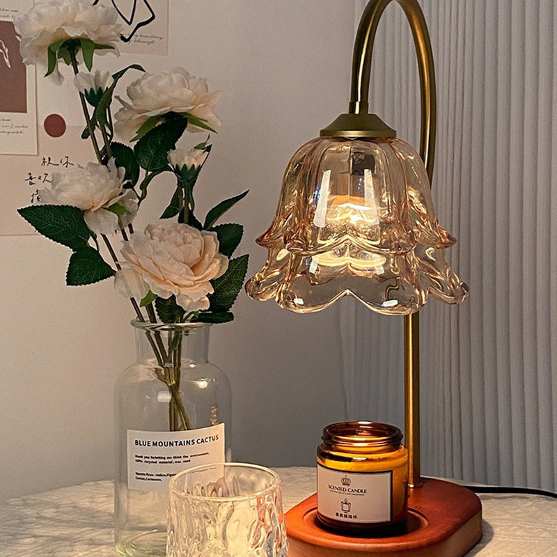 Contemporary Scandinavian Flower Wood Iron Glass 1-Light Melting Wax Table Lamp For Living Room