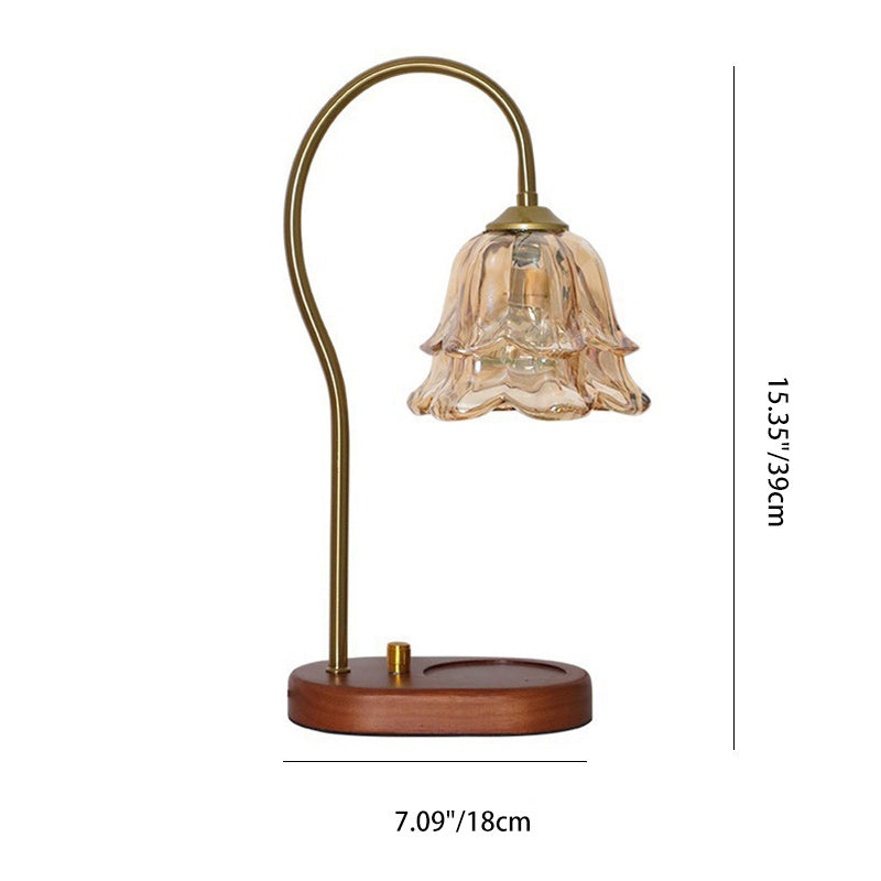 Contemporary Scandinavian Flower Wood Iron Glass 1-Light Melting Wax Table Lamp For Living Room