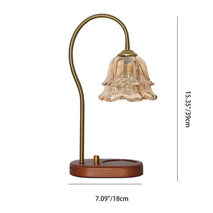 Contemporary Scandinavian Flower Wood Iron Glass 1-Light Melting Wax Table Lamp For Living Room