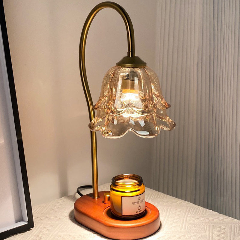 Contemporary Scandinavian Flower Wood Iron Glass 1-Light Melting Wax Table Lamp For Living Room