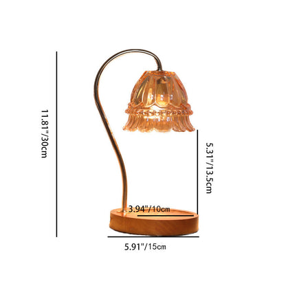 Contemporary Simplicity Flower Iron Wood Glass 1-Light Table Lamp For Living Room