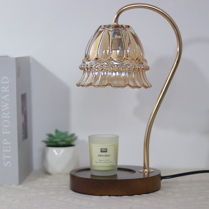 Contemporary Simplicity Flower Iron Wood Glass 1-Light Table Lamp For Living Room