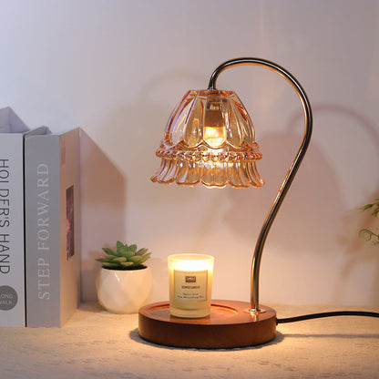 Contemporary Simplicity Flower Iron Wood Glass 1-Light Table Lamp For Living Room