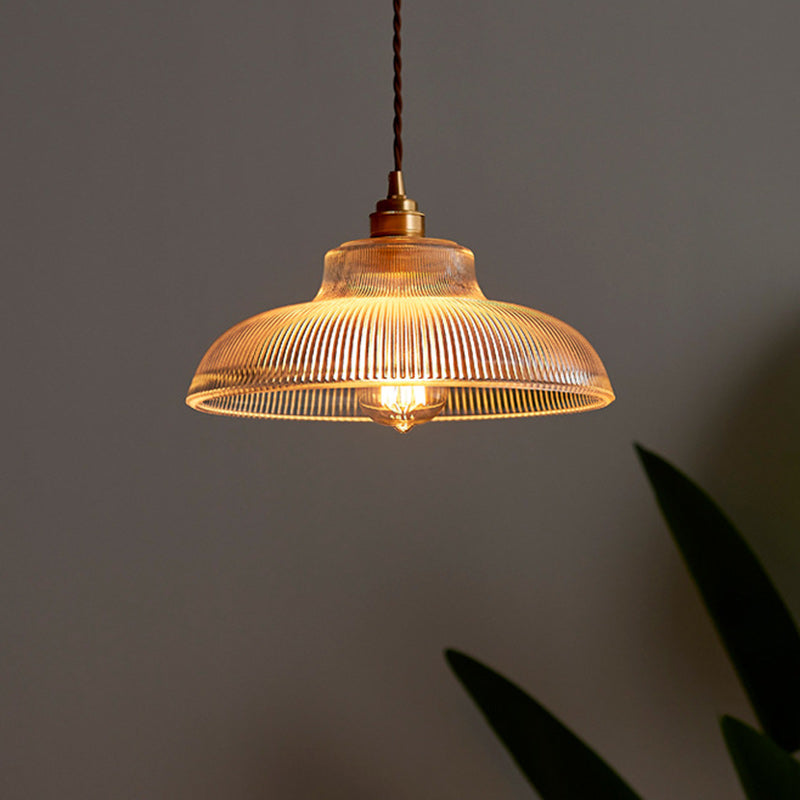 Traditional Vintage Round Iron Glass 1-Light Pendant Light For Living Room