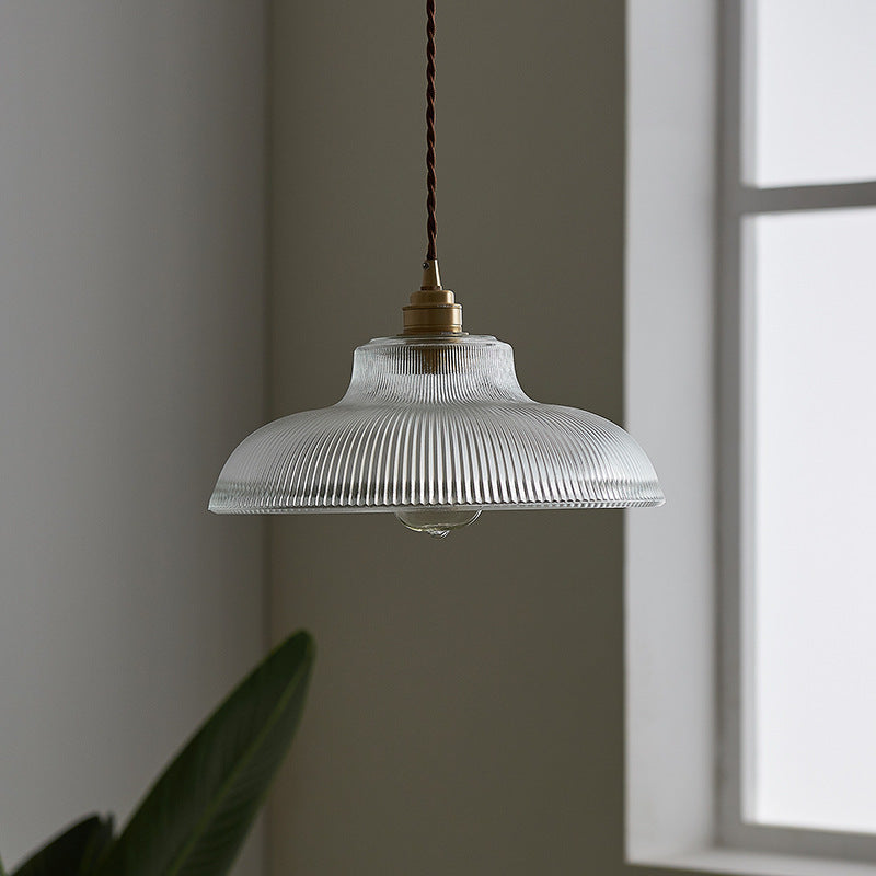 Traditional Vintage Round Iron Glass 1-Light Pendant Light For Living Room