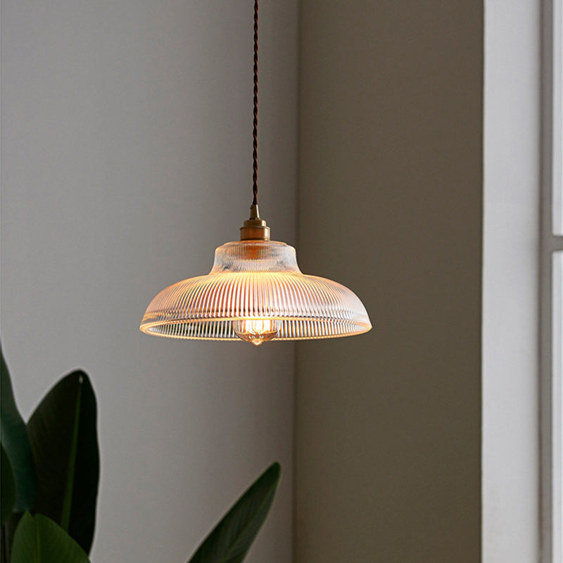 Traditional Vintage Round Iron Glass 1-Light Pendant Light For Living Room