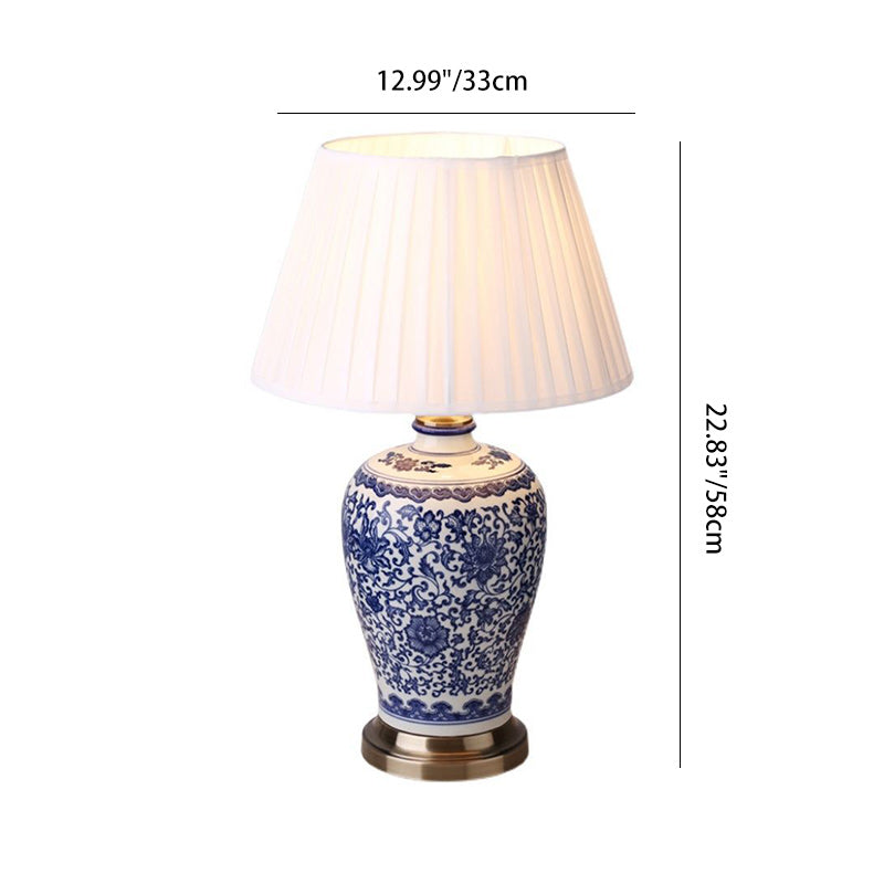 Traditional Chinese Drum Ceramic Fabric 1-Light Table Lamp For Living Room