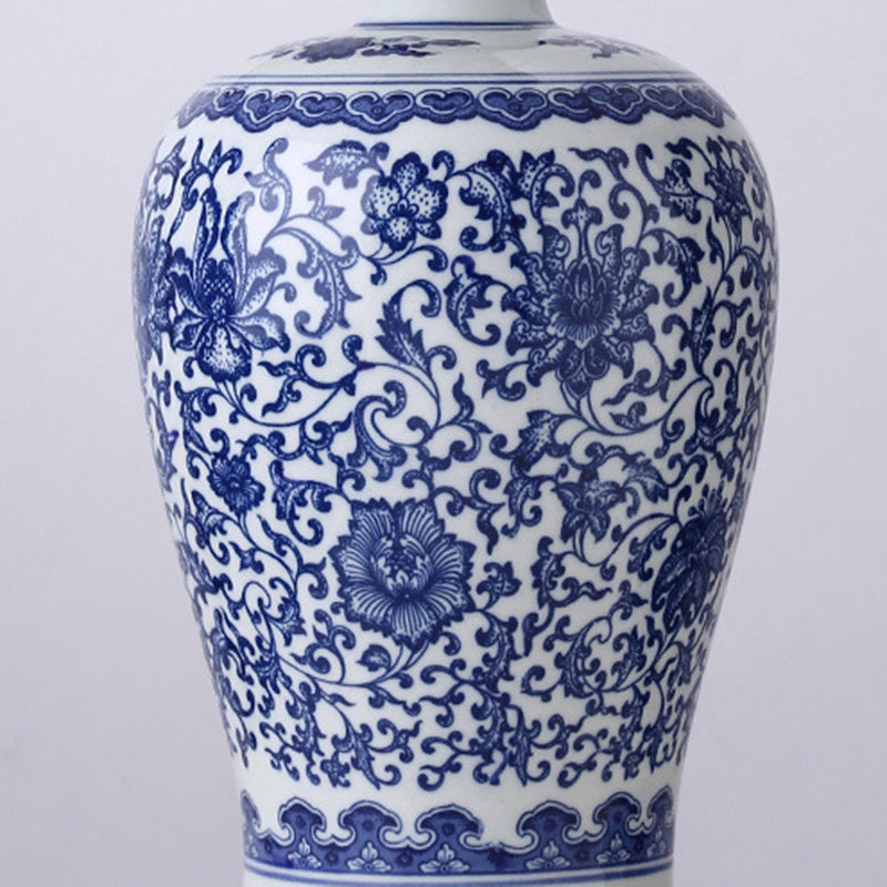 Traditional Chinese Drum Ceramic Fabric 1-Light Table Lamp For Living Room