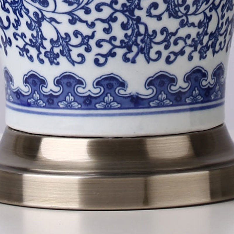 Traditional Chinese Drum Ceramic Fabric 1-Light Table Lamp For Living Room