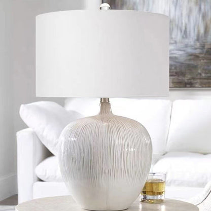 Contemporary Nordic Round Ceramic Fabric 1-Light Table Lamp For Living Room