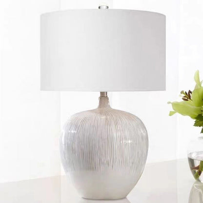Contemporary Nordic Round Ceramic Fabric 1-Light Table Lamp For Living Room