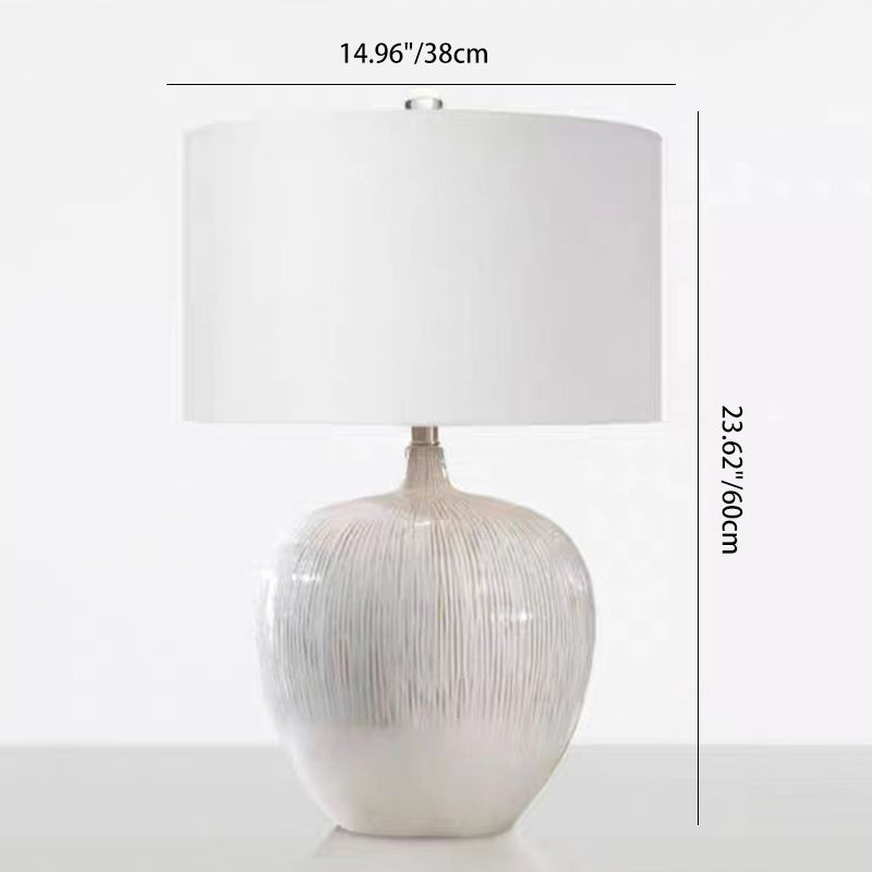 Contemporary Nordic Round Ceramic Fabric 1-Light Table Lamp For Living Room