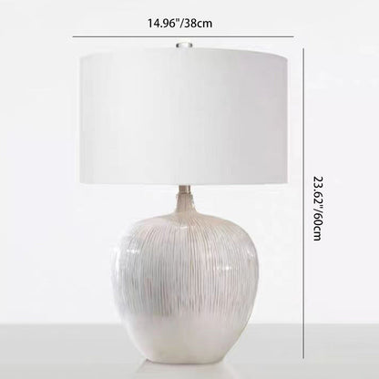 Contemporary Nordic Round Ceramic Fabric 1-Light Table Lamp For Living Room