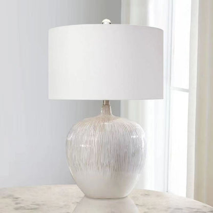Contemporary Nordic Round Ceramic Fabric 1-Light Table Lamp For Living Room