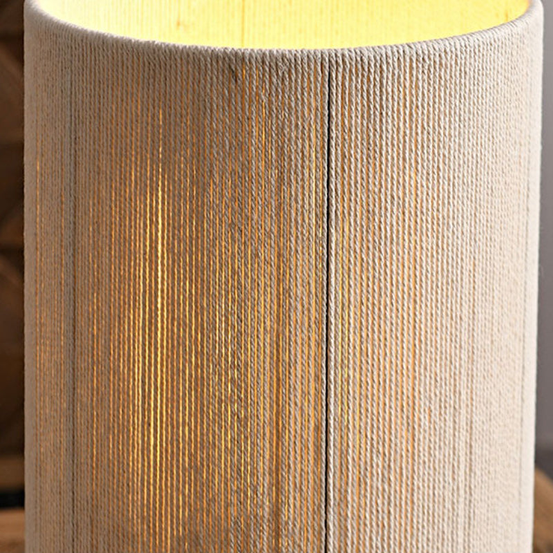 Traditional Japanese Cylinder Iron Wood Fabric 1-Light Table Lamp For Living Room