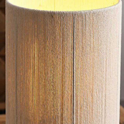 Traditional Japanese Cylinder Iron Wood Fabric 1-Light Table Lamp For Living Room