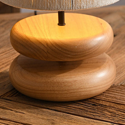 Traditional Japanese Cylinder Iron Wood Fabric 1-Light Table Lamp For Living Room