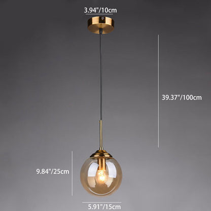 Contemporary Scandinavian Globe Iron Glass 1-Light Pendant Light For Living Room