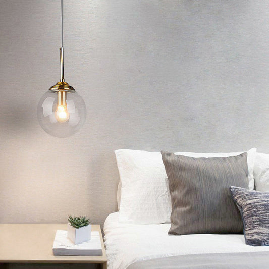 Contemporary Scandinavian Globe Iron Glass 1-Light Pendant Light For Living Room
