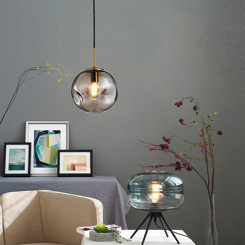 Contemporary Nordic Globe Iron Glass 1-Light Pendant Light For Living Room