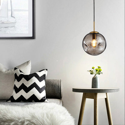 Contemporary Nordic Globe Iron Glass 1-Light Pendant Light For Living Room