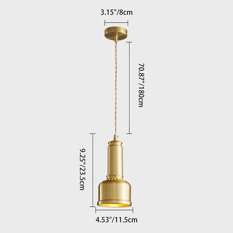 Traditional Vintage Cylinder Copper 1-Light Pendant Light For Living Room