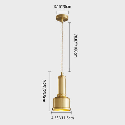 Traditional Vintage Cylinder Copper 1-Light Pendant Light For Living Room