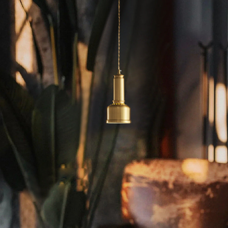 Traditional Vintage Cylinder Copper 1-Light Pendant Light For Living Room