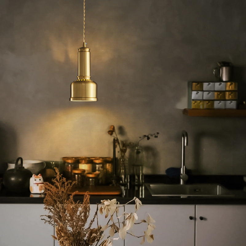 Traditional Vintage Cylinder Copper 1-Light Pendant Light For Living Room